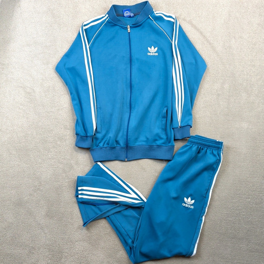 Adidas Tracksuit Women XXL Teal Blue Originals Jacket Pants Set 3-Stripe Trefoil